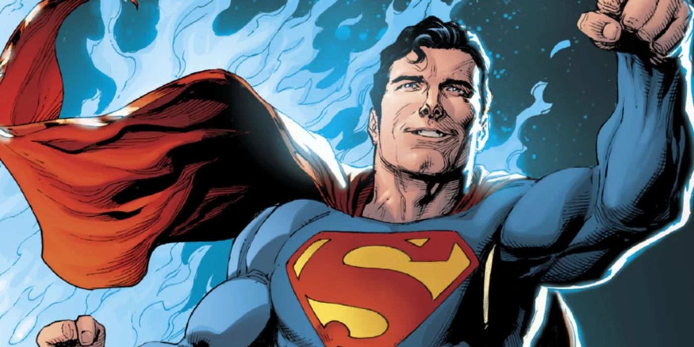 DC Comics' Superman smiling and flying forward