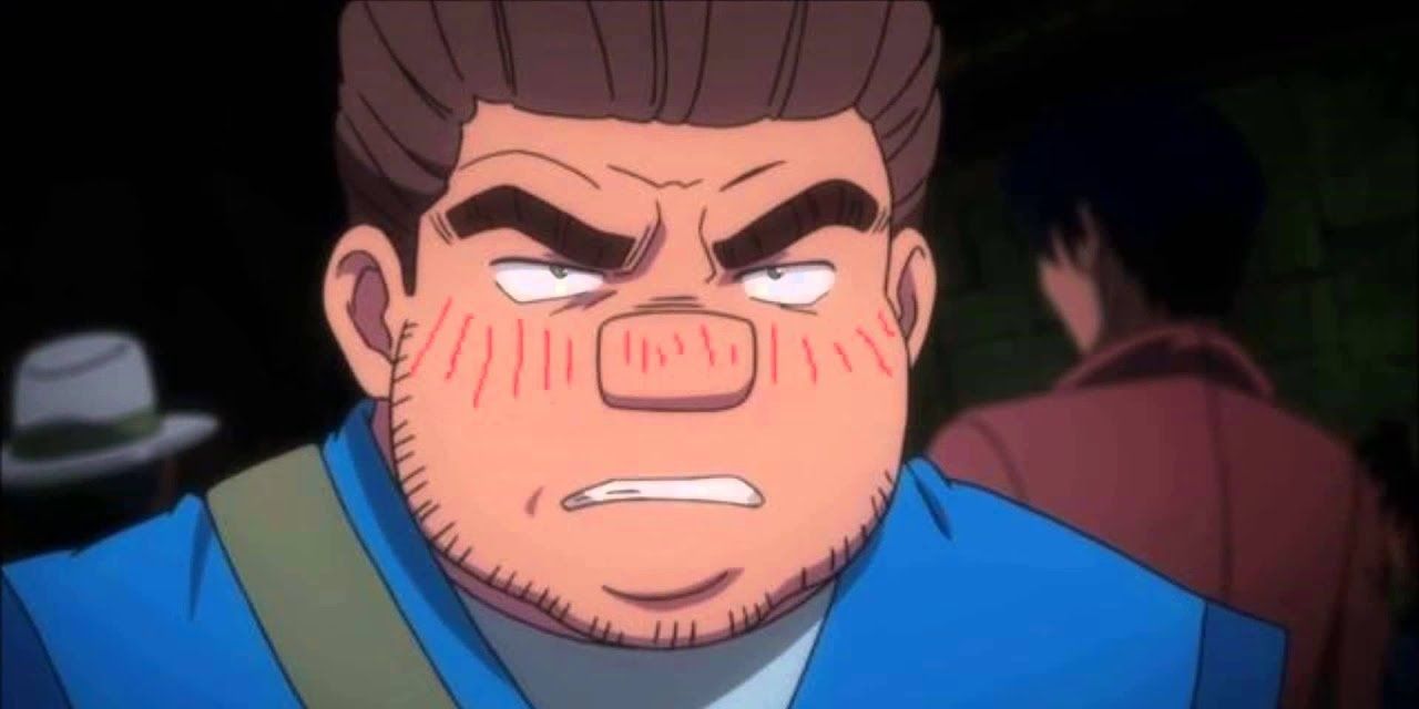 Tonpa looking embarrassed at the Hunter Exam in Hunter x Hunter.