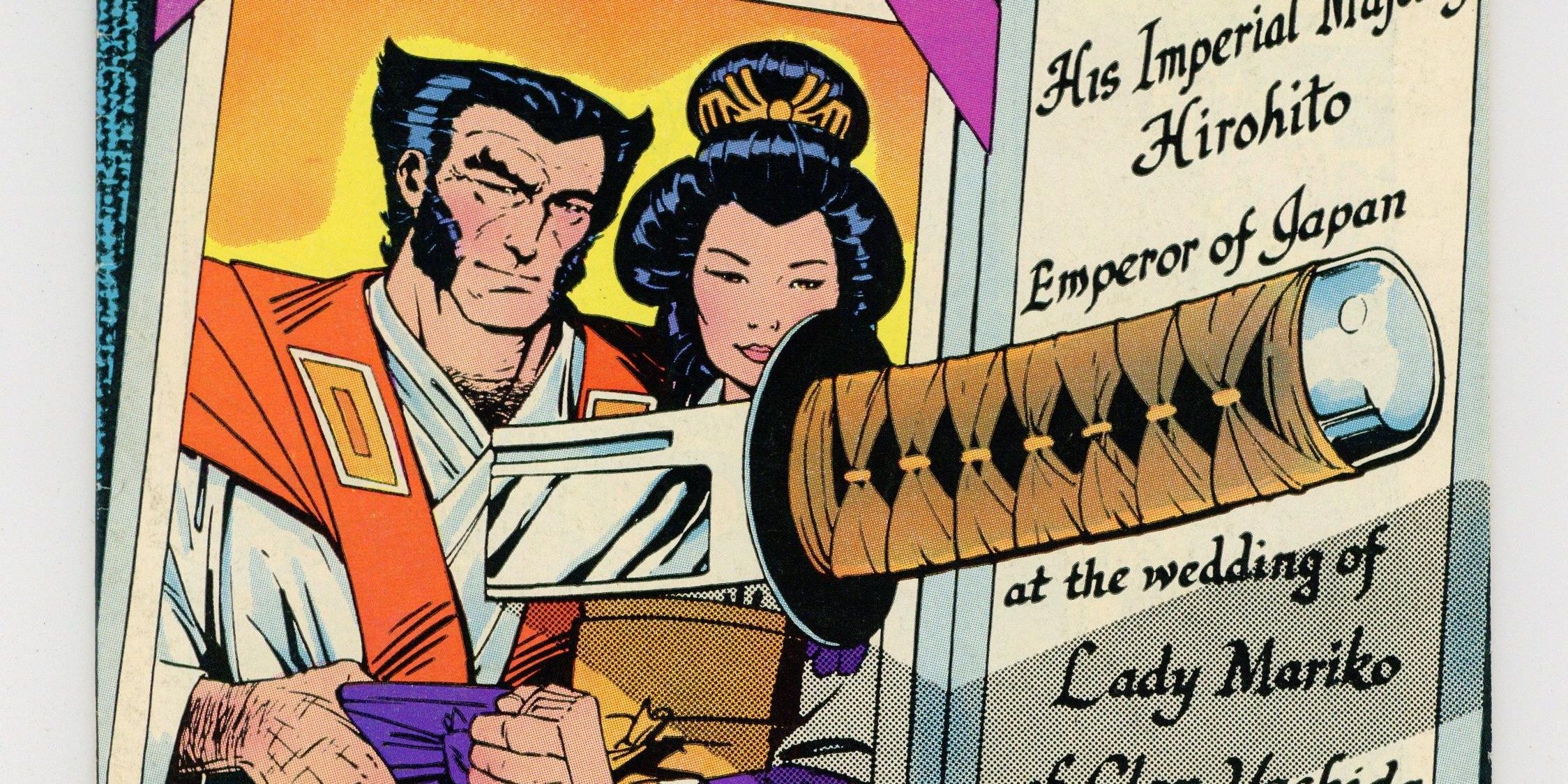 Marvel Comics' Wolverine and Mariko's wedding invitation with a knife through Wolverine