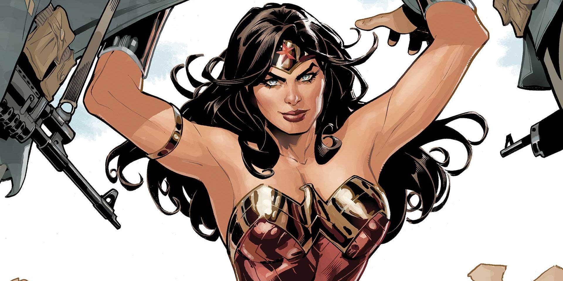 Wonder Woman lifts criminals above her head