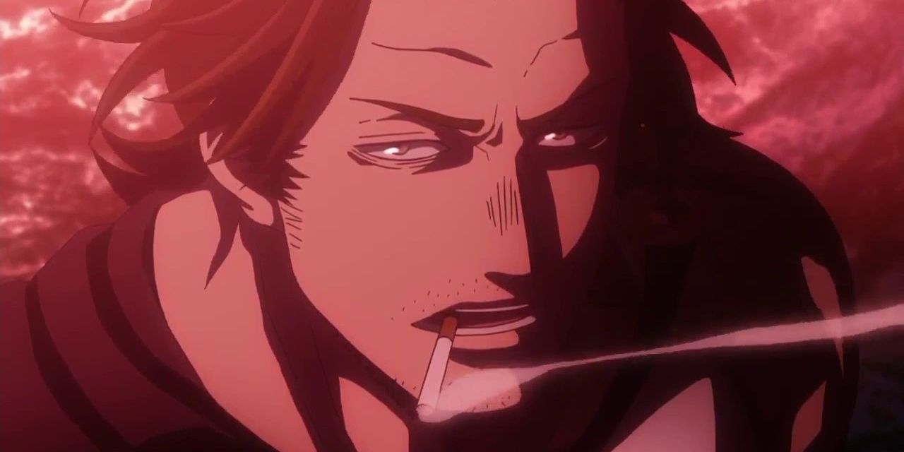 Yami smoking a cigarette in Black Clover