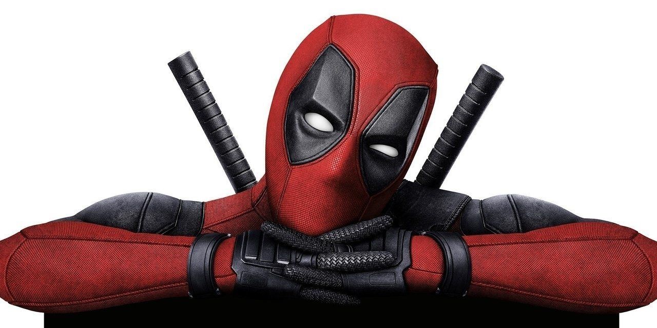 Deadpool looking at the camera over a white background