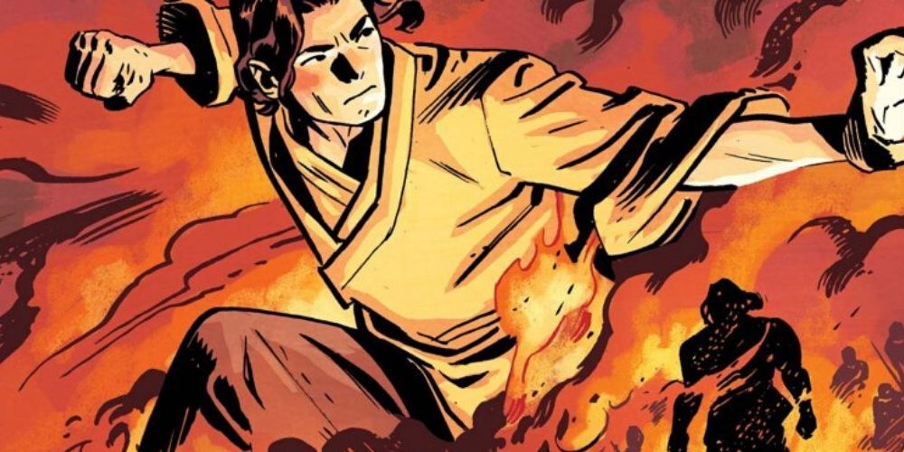 Owen standing in a fighting position amidst roaring flames in the comic, Firepower