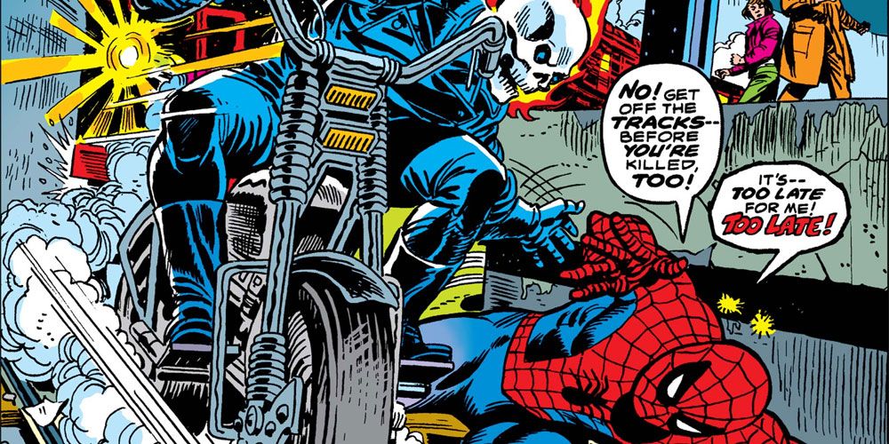 Ghost Rider tries to save Spider-Man in Marvel Team-Up #15