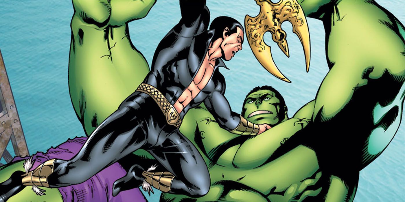Namor attacks Hulk with trident in Marvel Comics