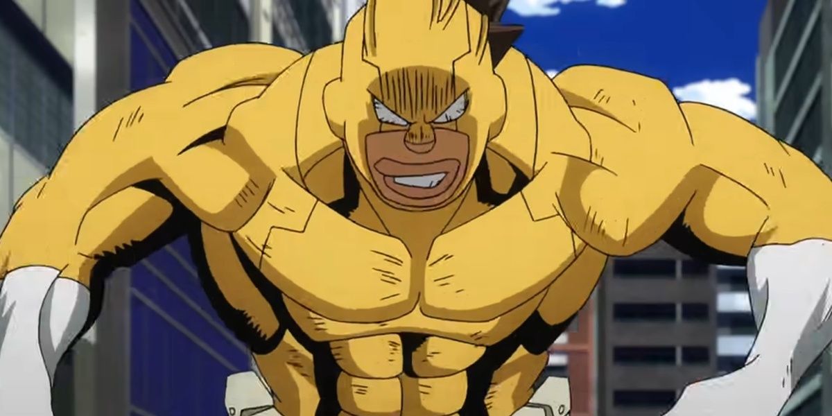 Rikido Sato using his Quirk and ready to charge in My Hero Academia.