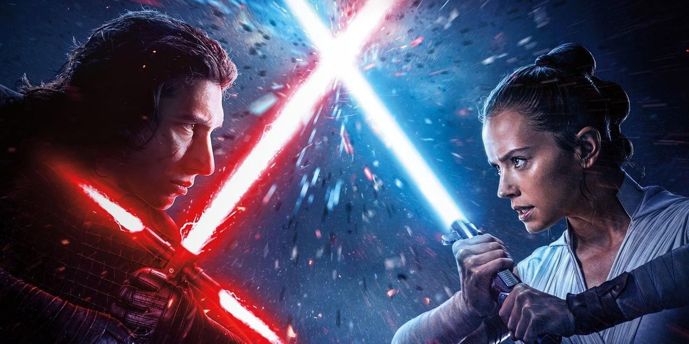 Rey and Kylo face off against each other, from Rise of Skywalker.