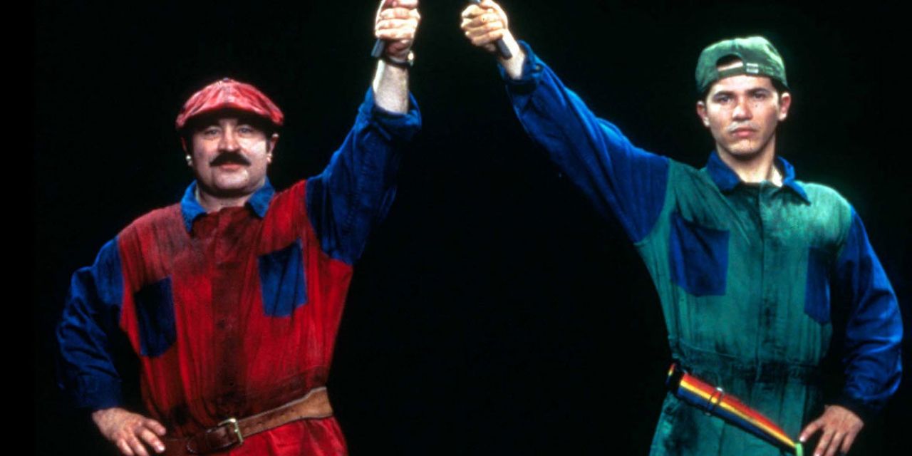 Bob Hoskins as Mario and John Leguizamo as Luigi in Super Mario Bros Movie.