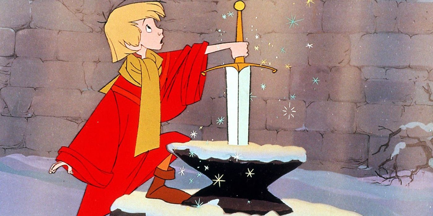 Arthur draws his sword in Sword and the Stone 