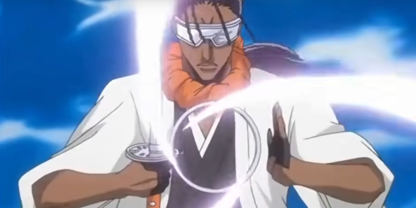 Tosen activating his Bankai in the Bleach anime.