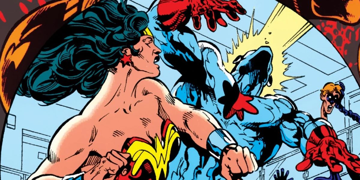 DC Comics' Wonder Woman punching Captain Atom
