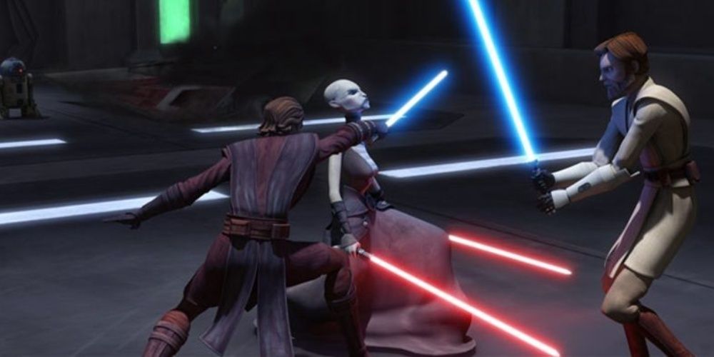 Asajj Ventress Lightsaber Battle Anakin Skywalker Obi-Wan Kenobi The Clone Wars