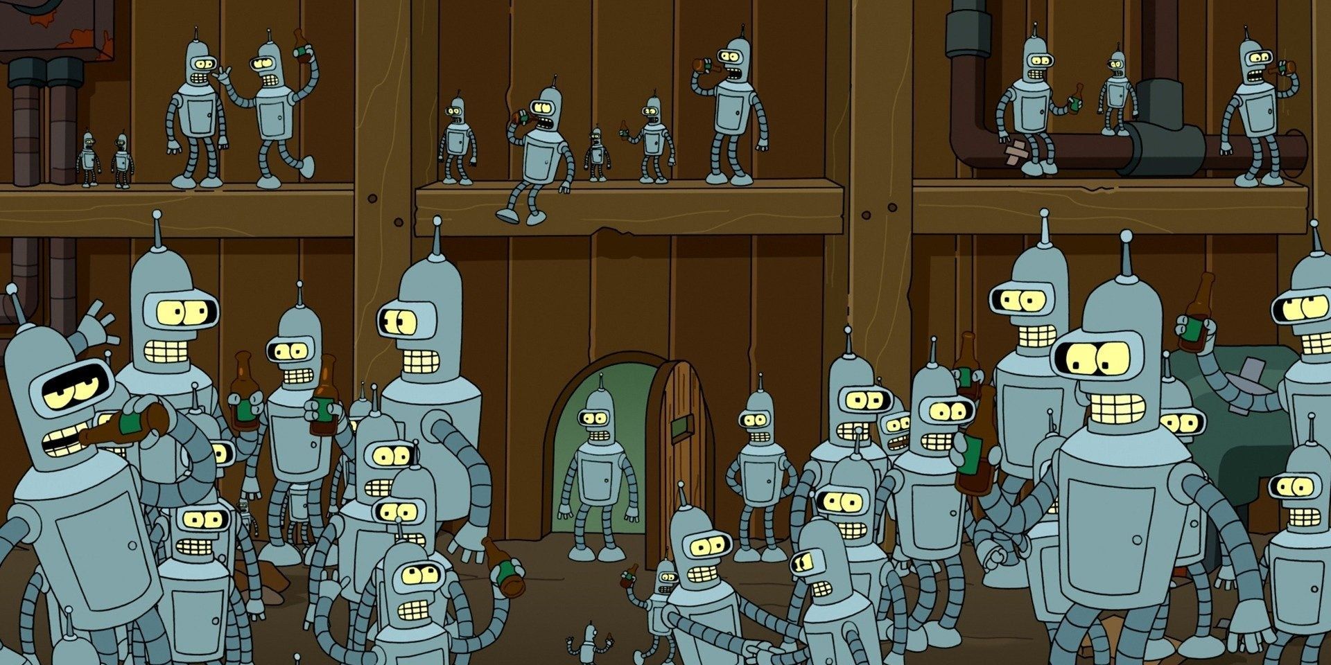 Tons of Benders clones from the episode where Professor makes a duplicating machine