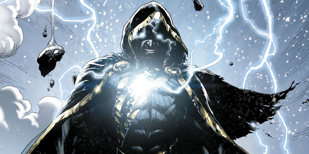 Black adam surrounded by lightning 