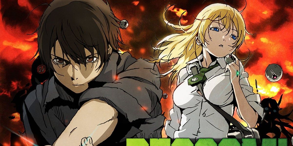 Ryouta and Himiko standing on the battlefield in Btooom!