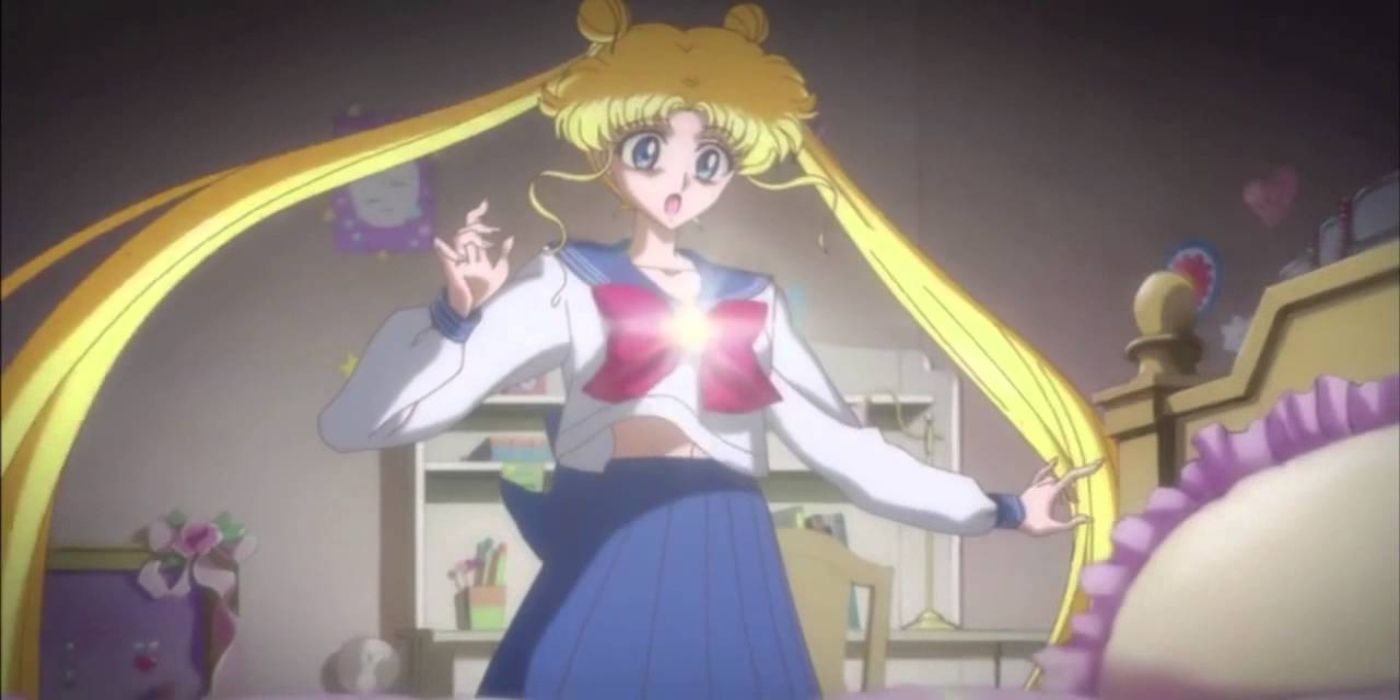 Usagi reacts to her glowing pendant in Sailor Moon Crystal dub.