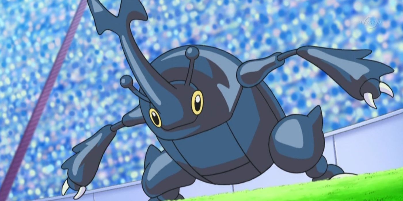 Heracross ready for battle in the Pokémon anime.