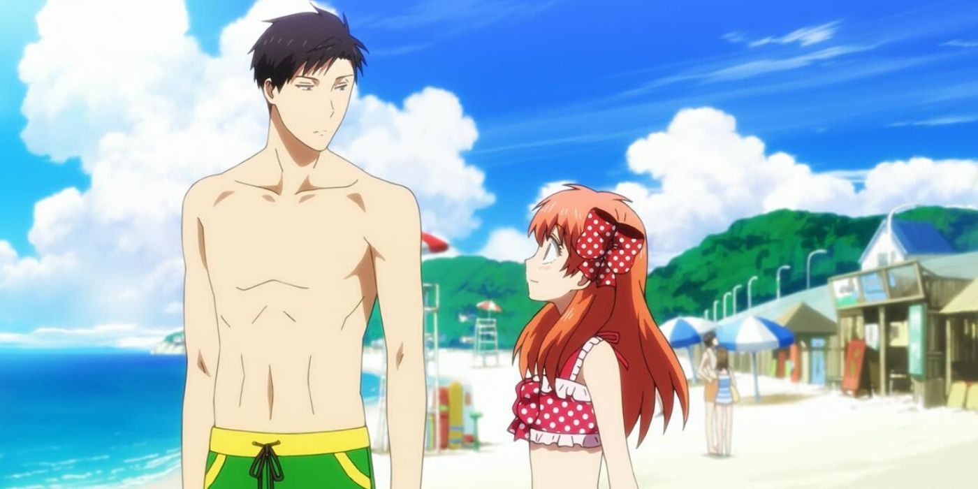 Cena do episódio de praia de Nozaki-kun para meninas mensais.