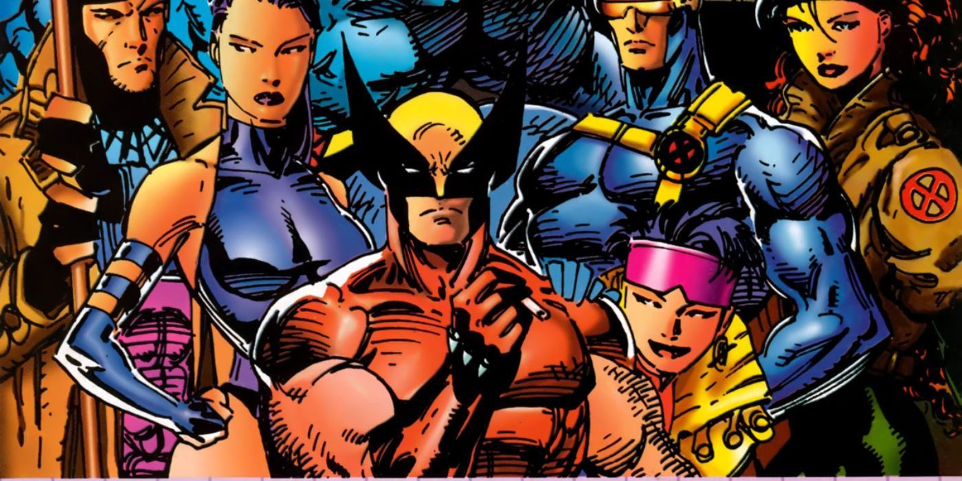 Jim Lee's X-Men featuring Wolverine, Jubilee, Psylocke, Cyclops, Gambit, and Rogue in Marvel Comics.