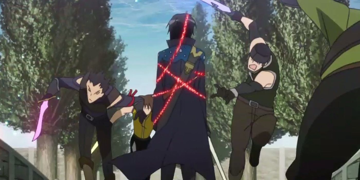 Kirito tomando la mano de Titan of Sword Art Online.