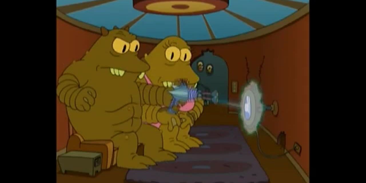Lrrr from Futurama shooting his TV in anger