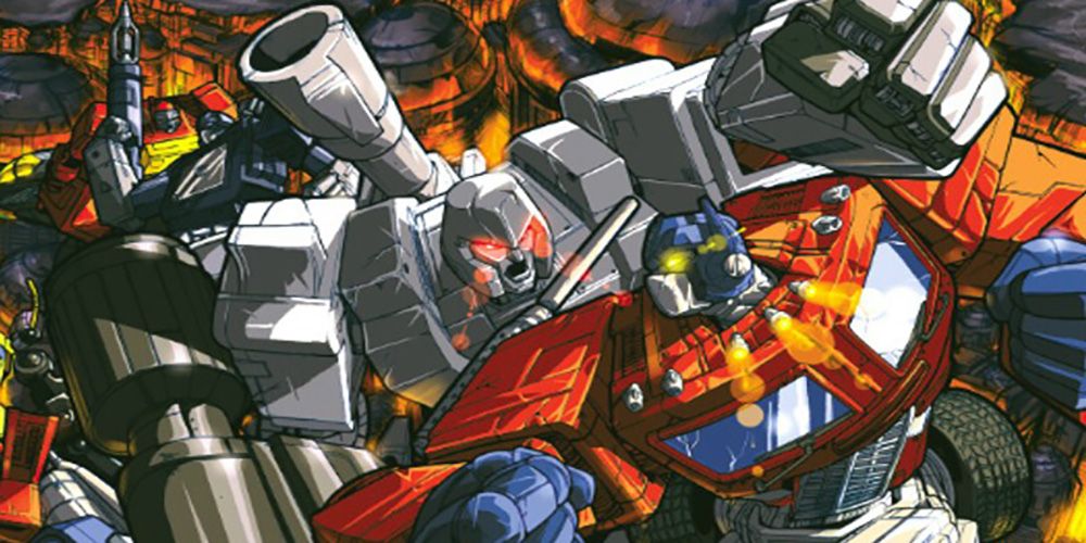 Megatron and optimus prime fist fighting