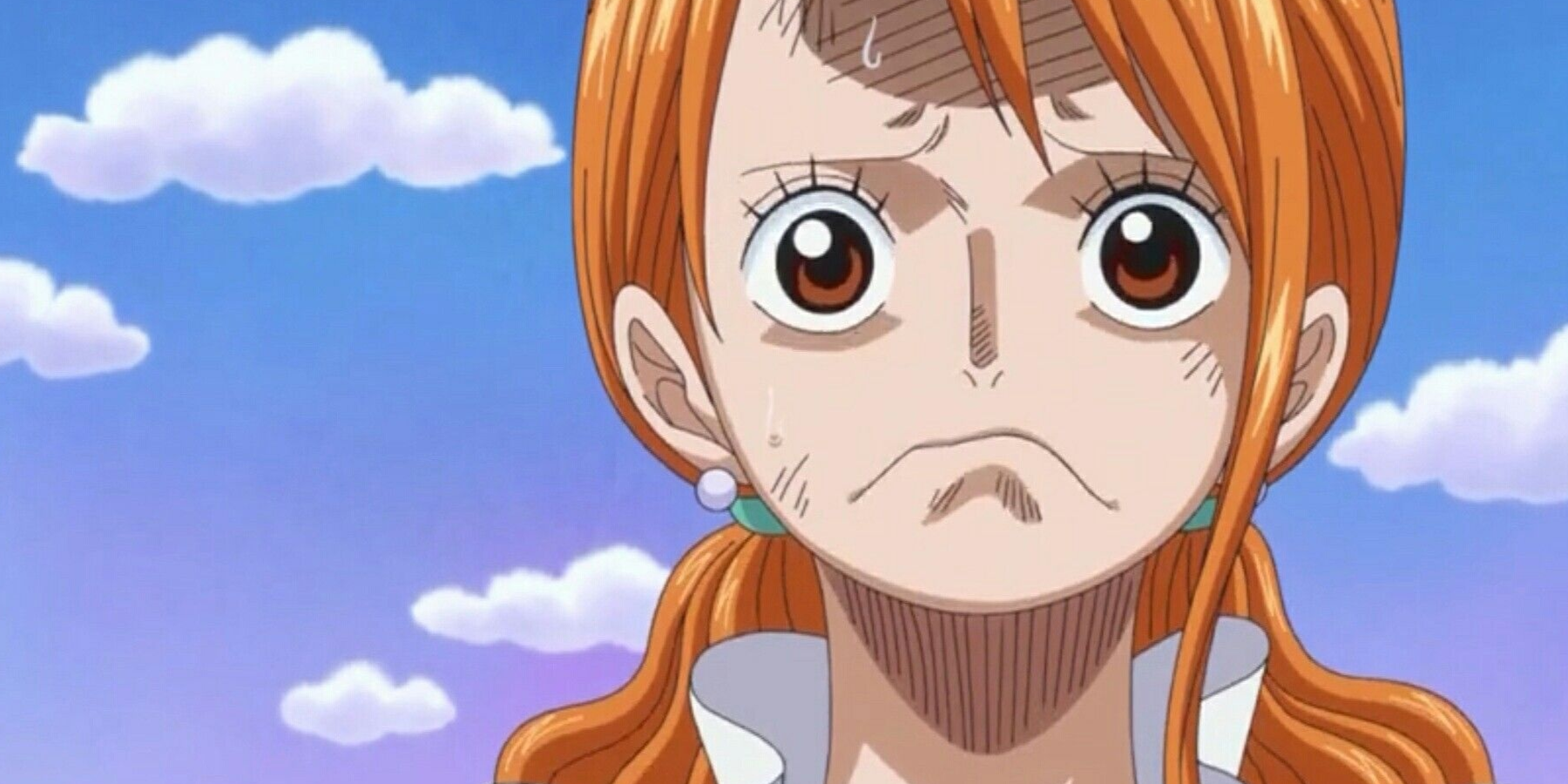 Nami looking upset in One Piece