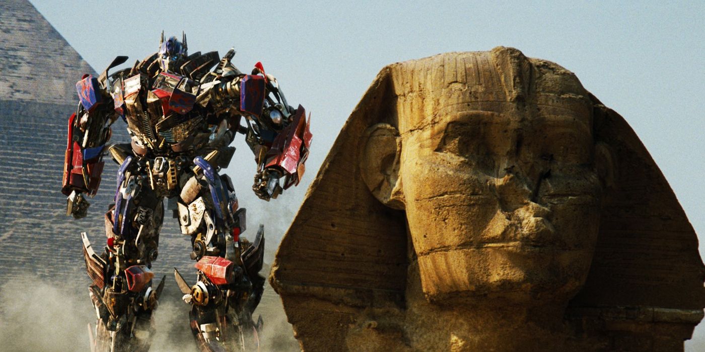 Optimus Prime next to the Sphinx