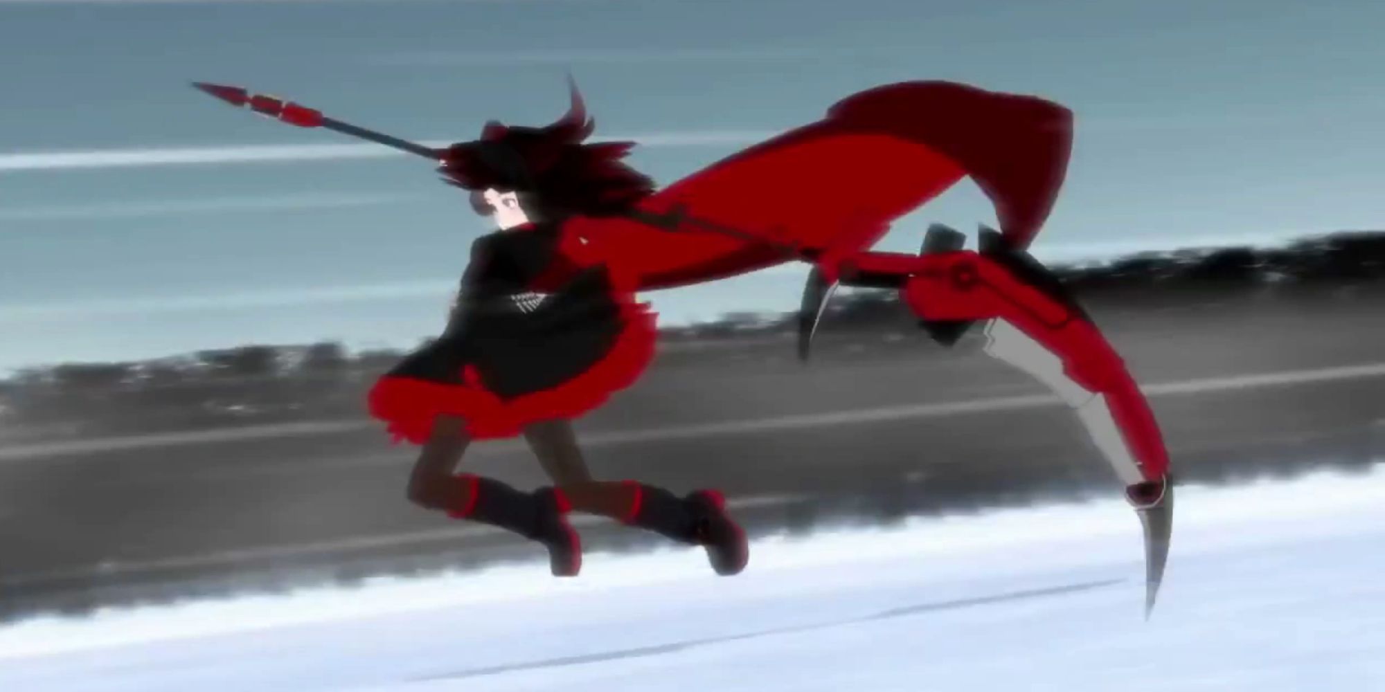 Ruby With Crescent Rose In War Scythe Mode In RWBY Vol 1