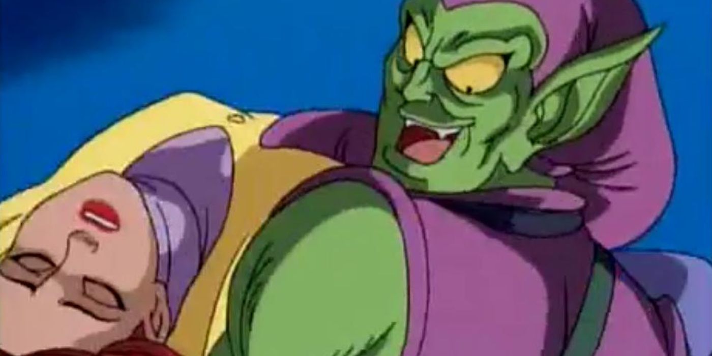 An image of Green Goblin kidnapping an unconscious Mary Jane in Spider-Man TAS