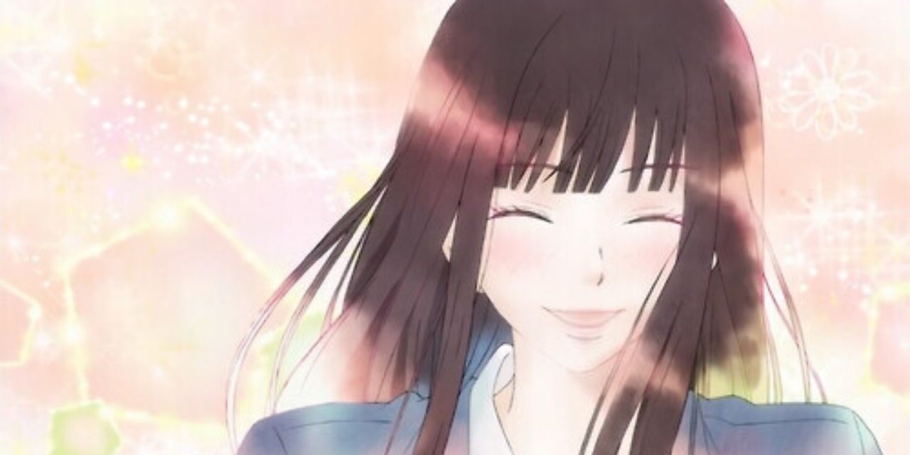 A screenshot of smiling Sawako Kuronuma from the Kimi ni Todoke anime