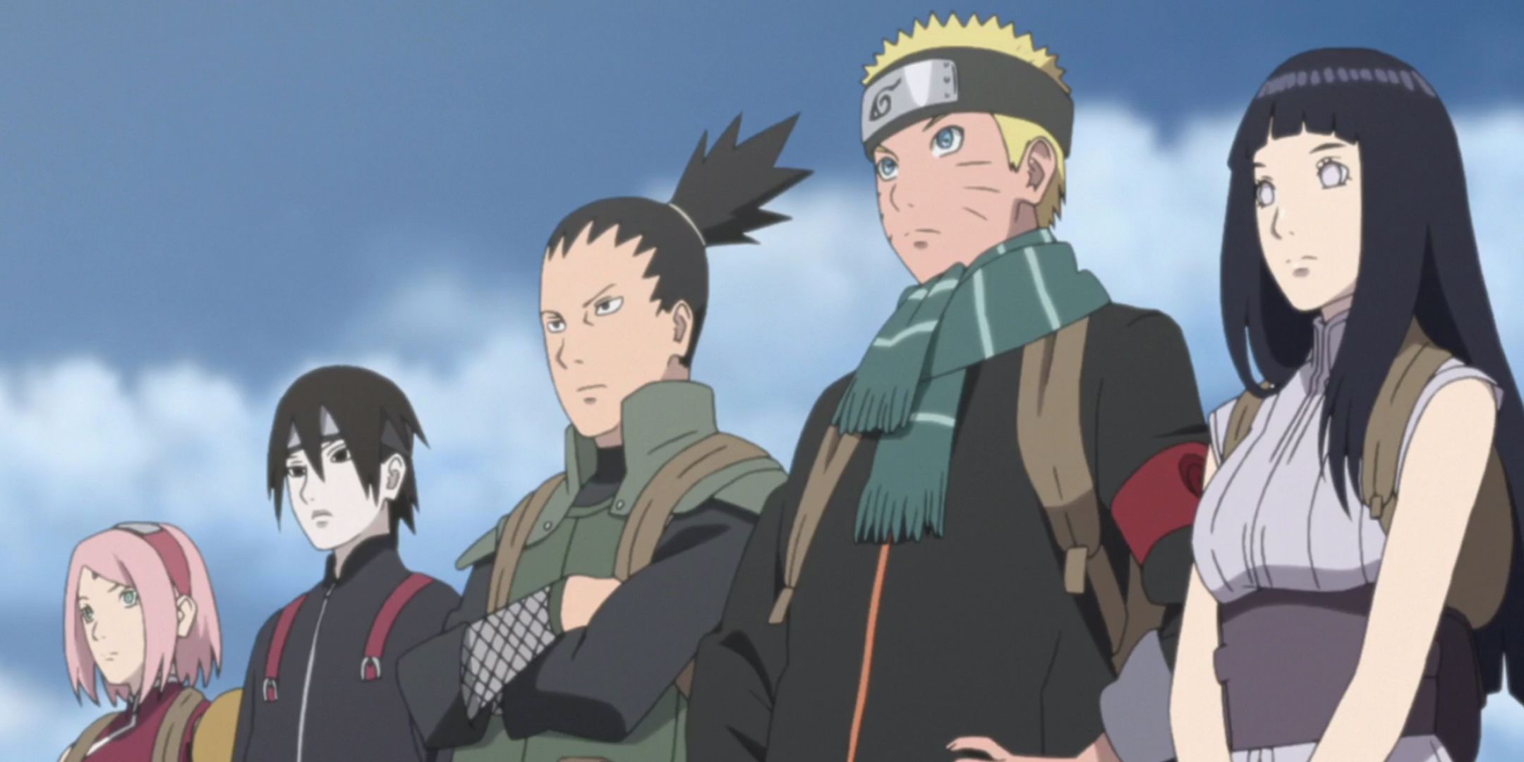 Sakura, Sai, Shikamaru, Naruto and Hinata on the Hanabi rescue mission in The Last Naruto Movie