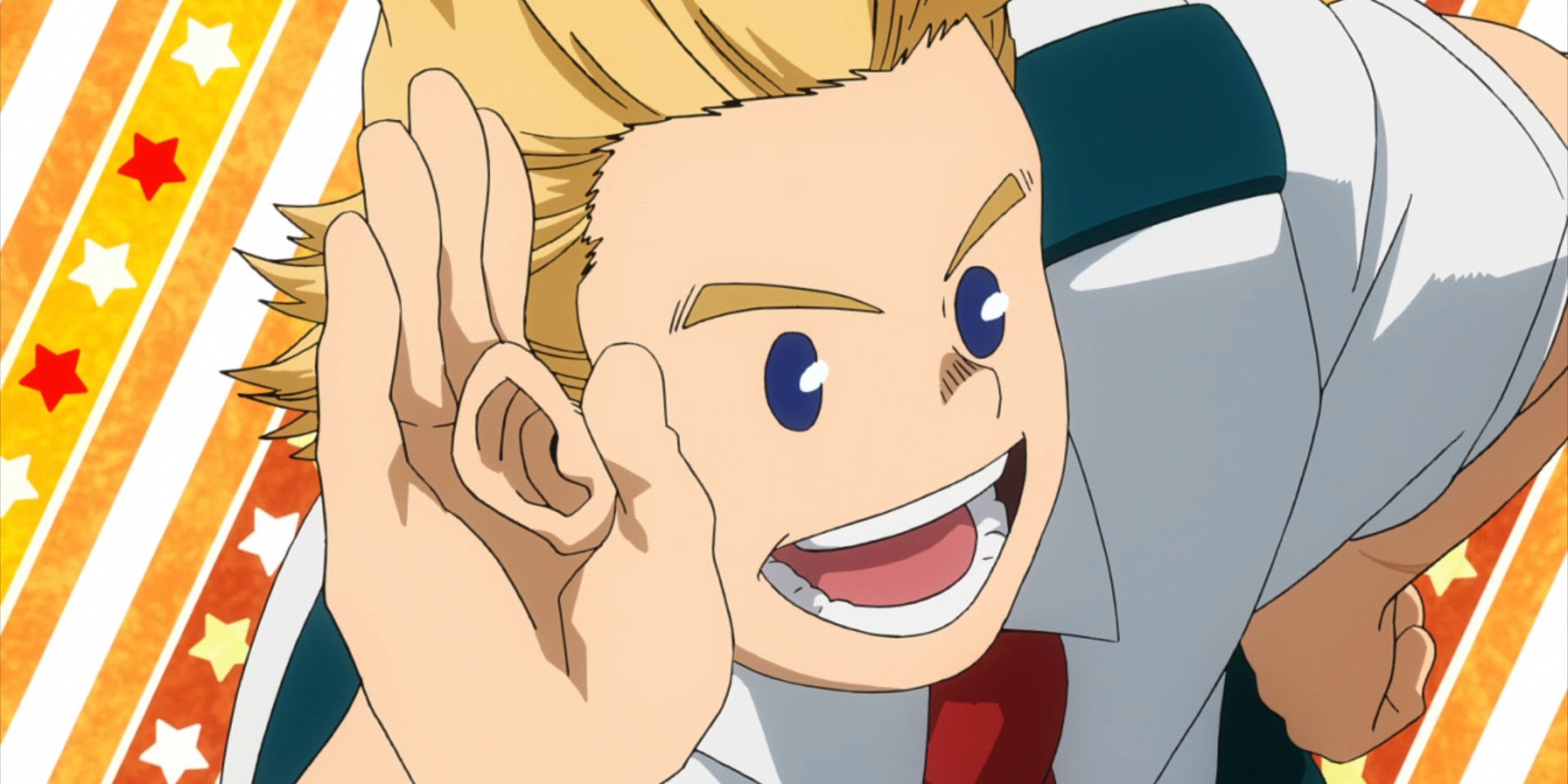Anime Shonen Mirio Togata gesturing to his ear MHA