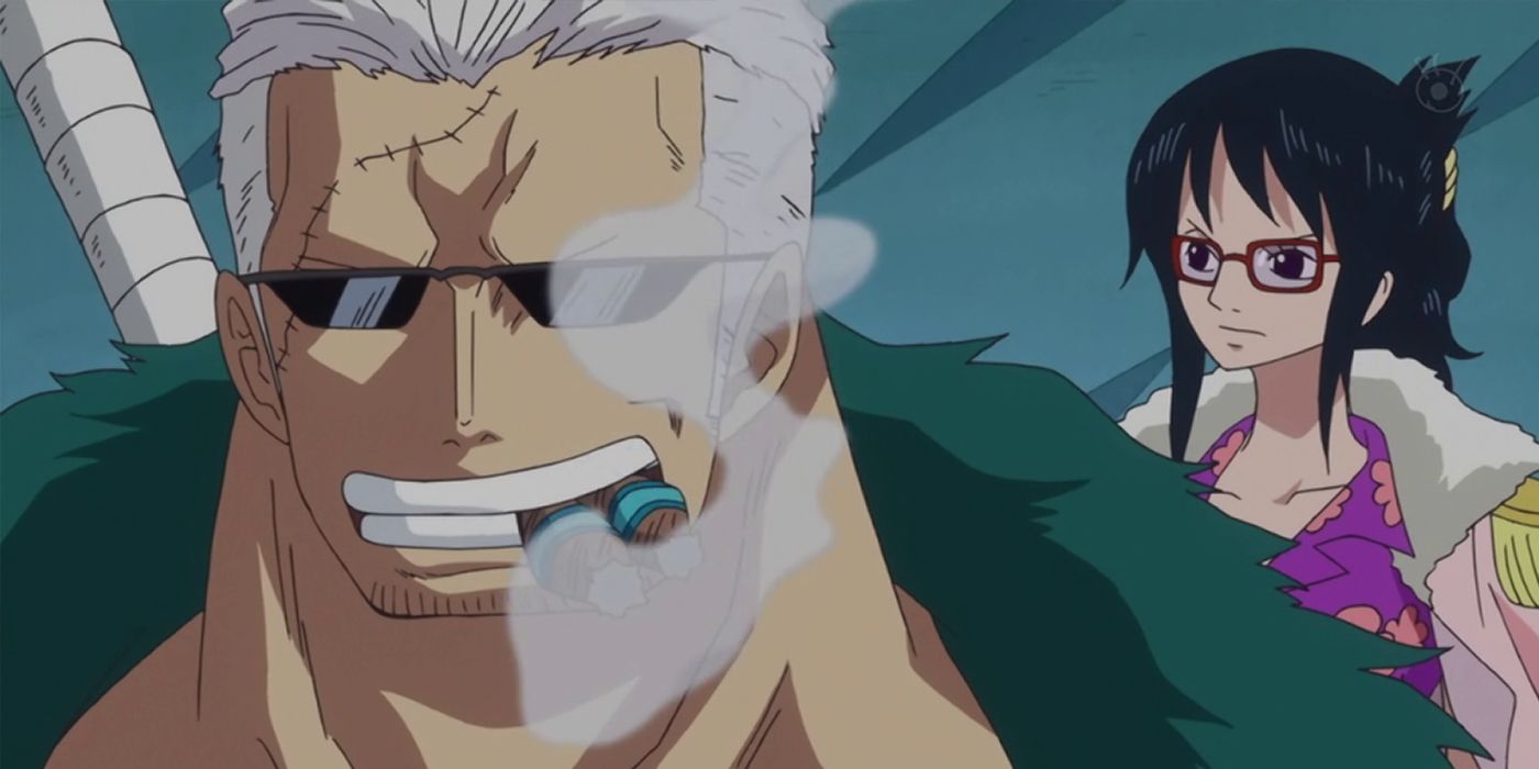 Image shows Marine Captain Smoker and Vice Captain Tashigi - One Piece