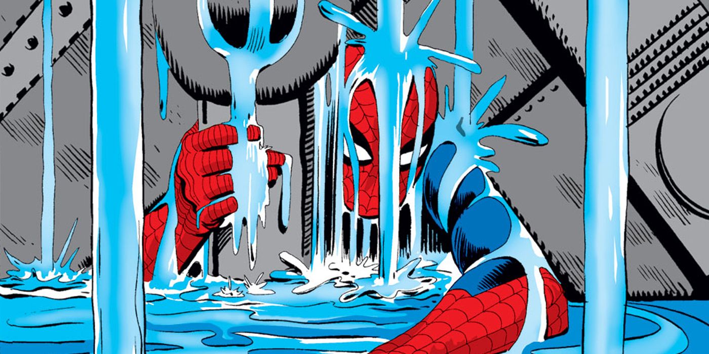 Spider-Man about to drown while trapped under heavy machinery