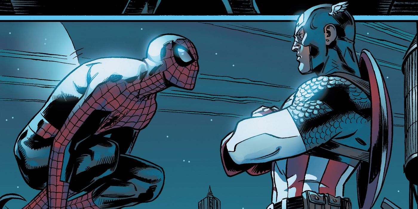 Spider-Man and Captain America talking during Civil War in Marvel Comics