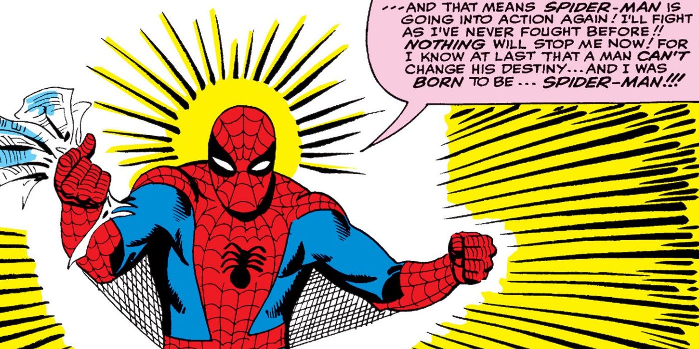 An image of Spider-Man giving declaring that he was born to be a hero