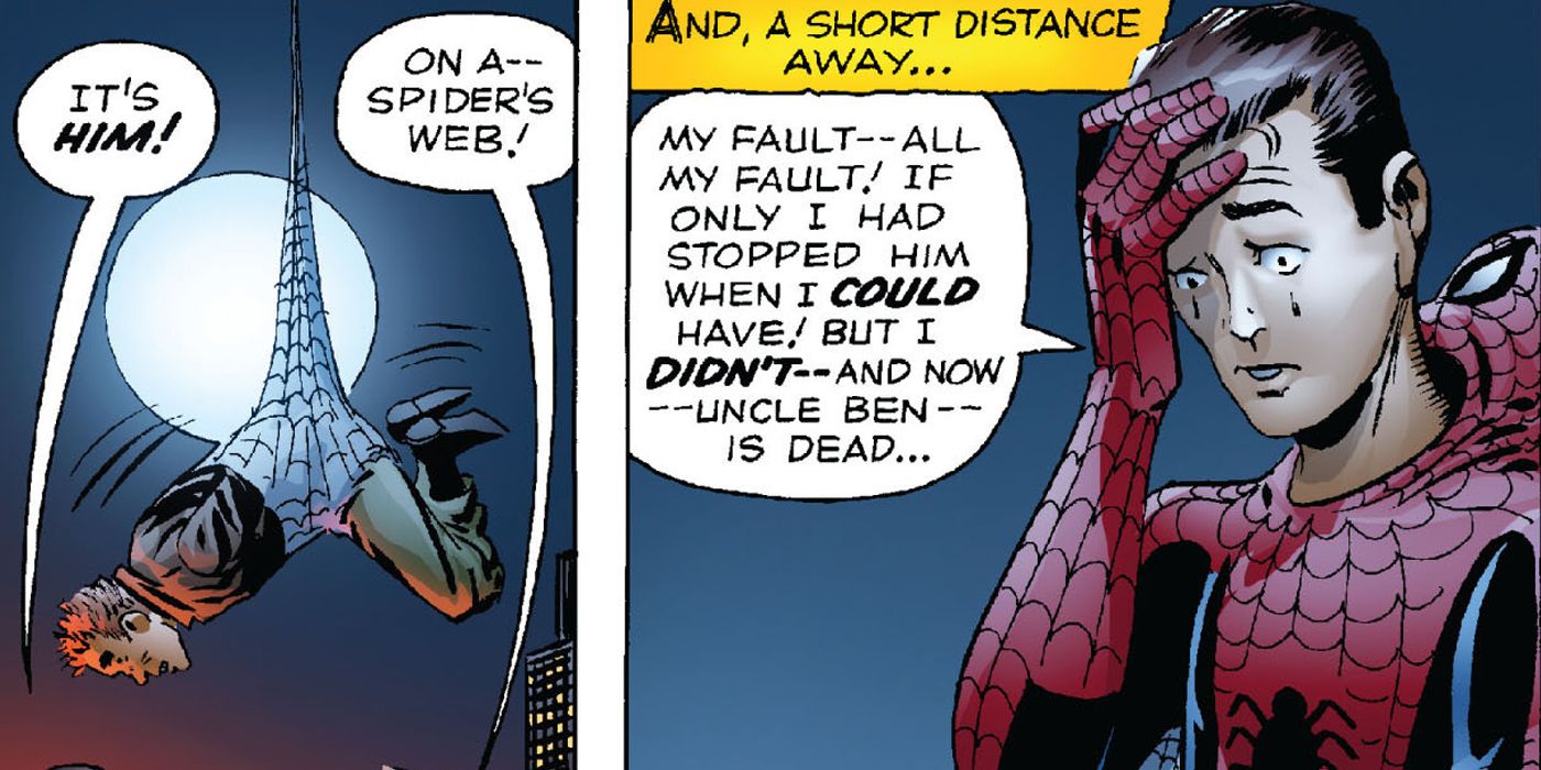 Spider-Man realizing Uncle Ben's death was his fault