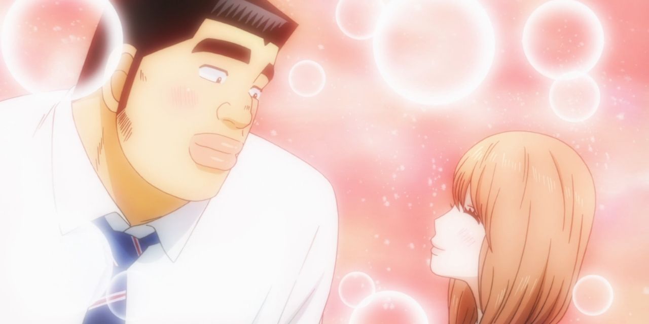 Takeo and Rinko from My Love Story with shojo bubble background