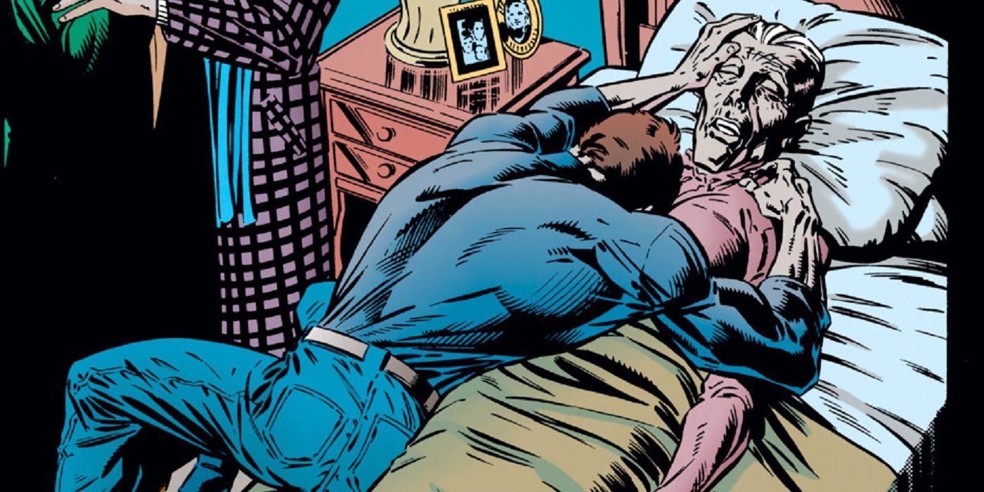 Peter Parker mourning the death of Aunt May in Amazing Spider-Man 400