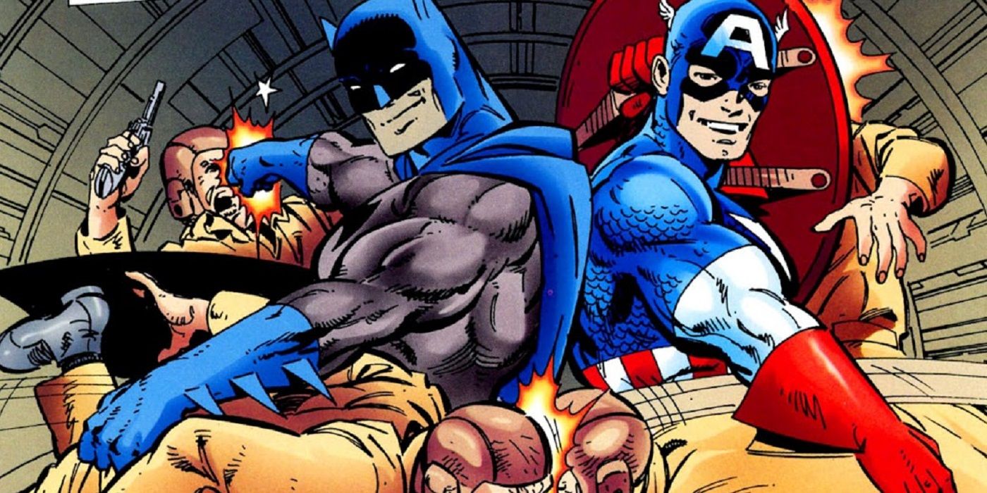 Batman and Captain America posing together during the crossover, Batman & Captain America.