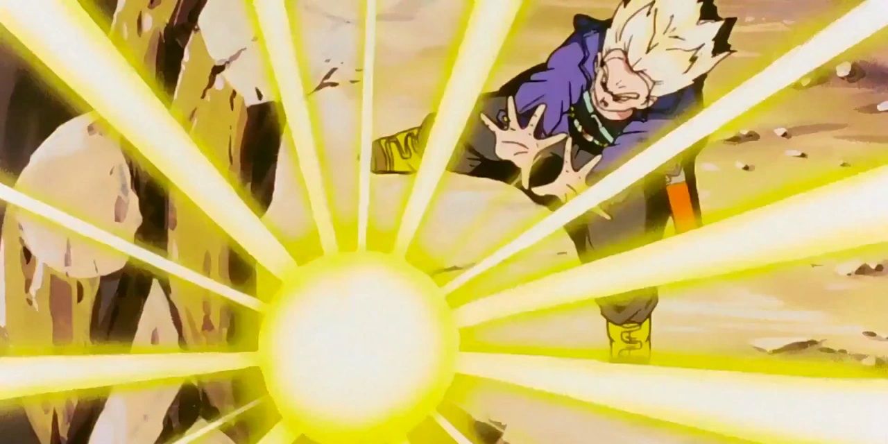 Future Trunks fires his Burning Attack at Frieza in Dragon Ball Z