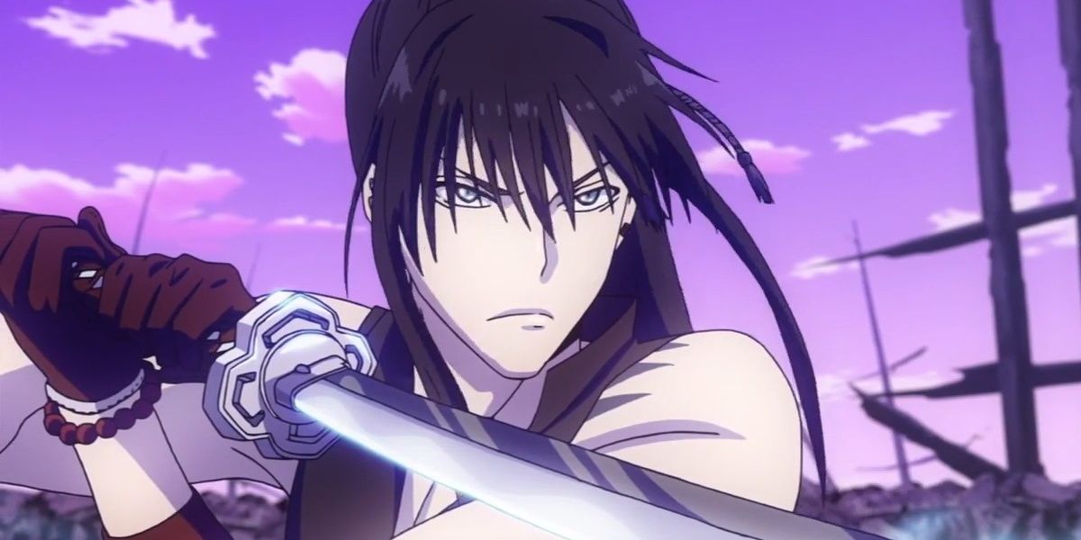 Yu Kanda looking serious while wielding her sword in D.Gray-Man