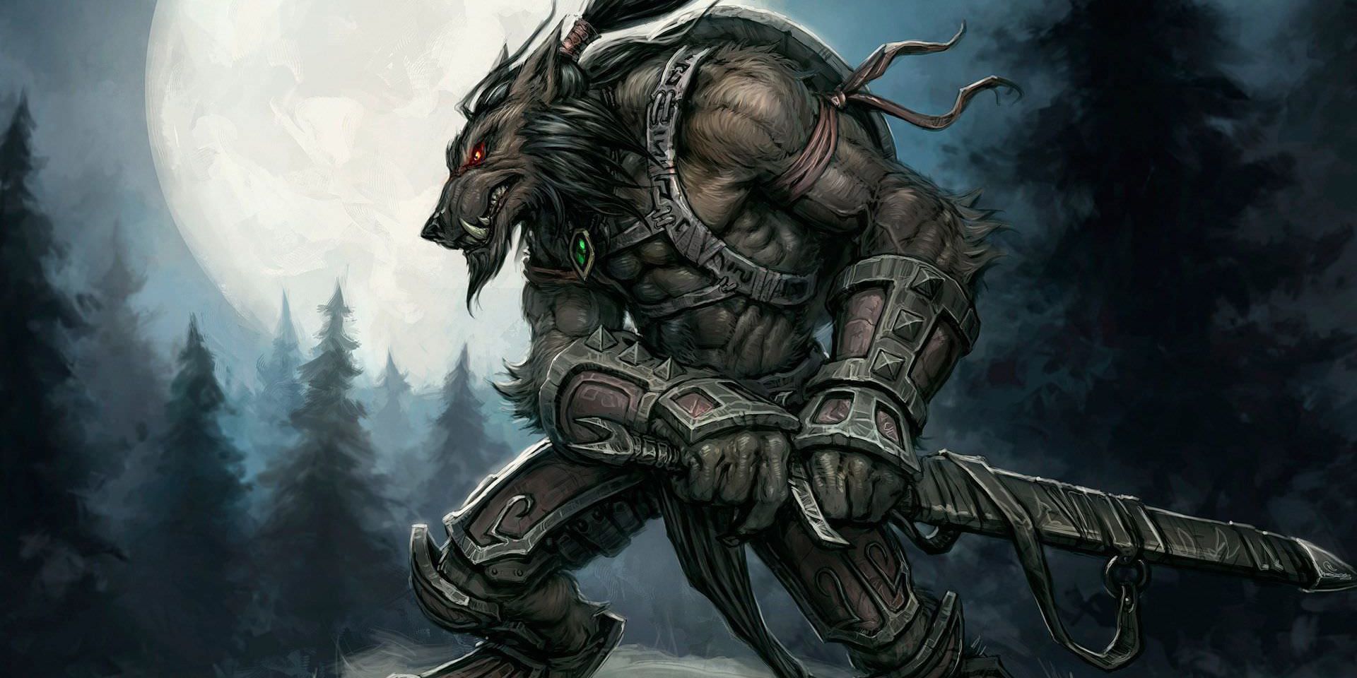 An Order of the Lycan Blood Hunter transformed in DnD 5e
