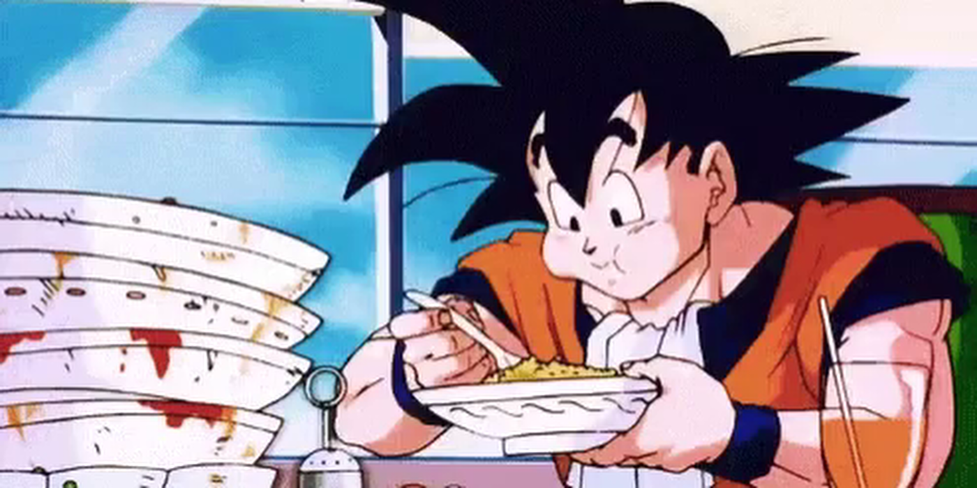 Goku eating in Dragon Ball.