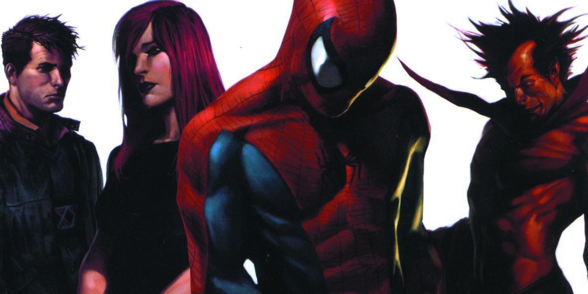 One More Day, featuring Peter Parker, Mary Jane Watson Parker, Spider-Man, and Mephisto from Marvel Comics