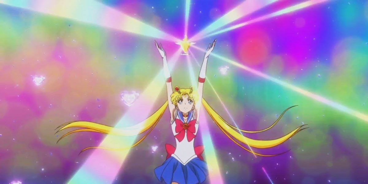 Serena transforms in Sailor Moon Crystal Anime