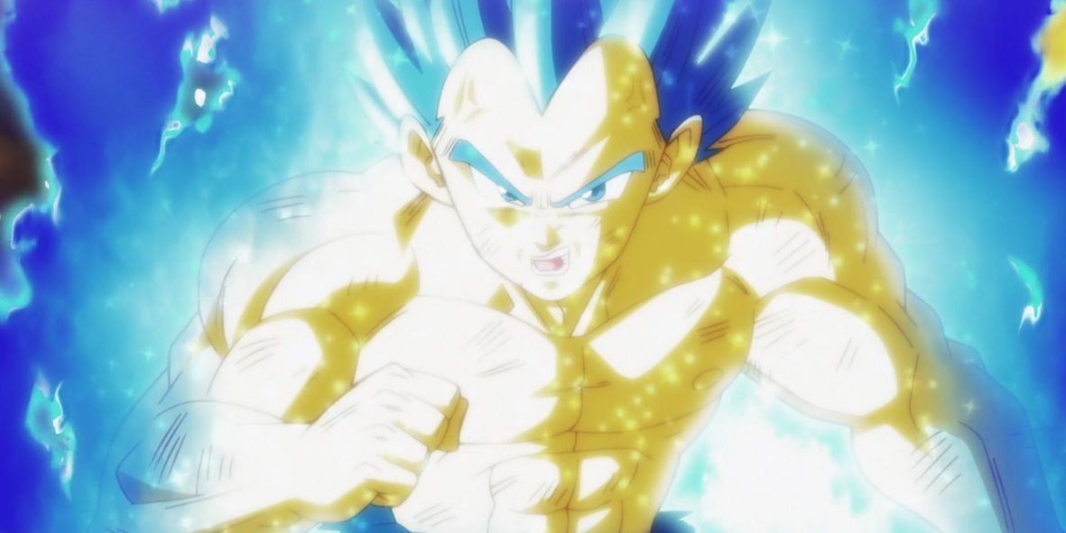Vegeta using his Super Saiyan Blue Evolution form in Dragon Ball Super