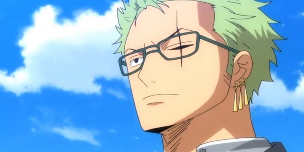 Roronoa Zoro staring off-screen during One Piece post-time skip.