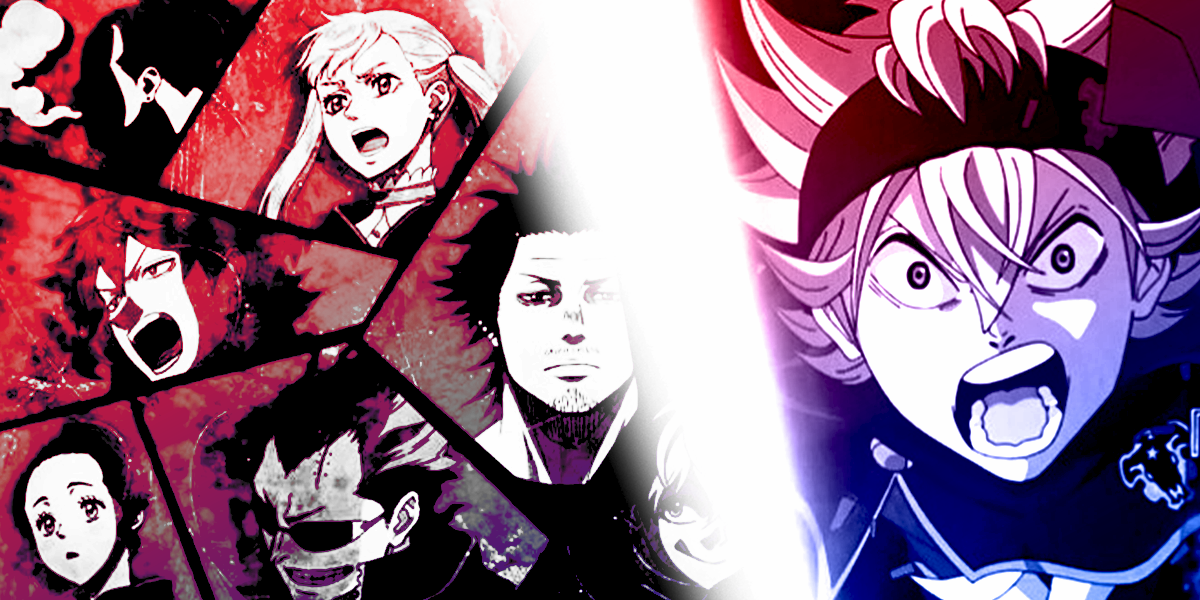 A collage of stills from various Black Clover anime openings